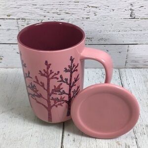David’s Tea Nordic Mug with Lid Coaster Pink Birch Trees Gold Dipped​